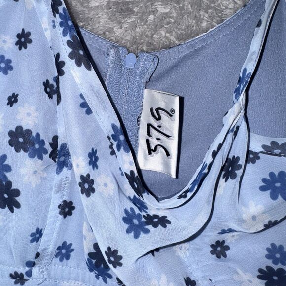 Vtg Y2K 575 Blue Floral Slip Dress Mesh Overlay Made in USA Sz 7 Fairy Coquette - Picture 6 of 10